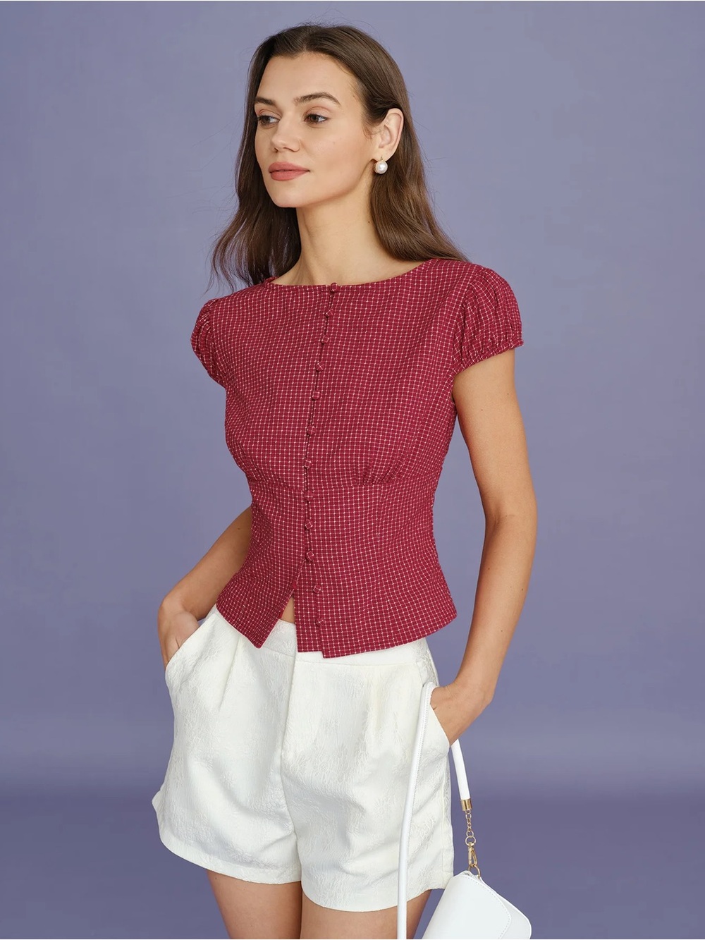 RIHOAS Red Button-Front Peplum Short-Sleeve Blouse - Picture 4 of 9